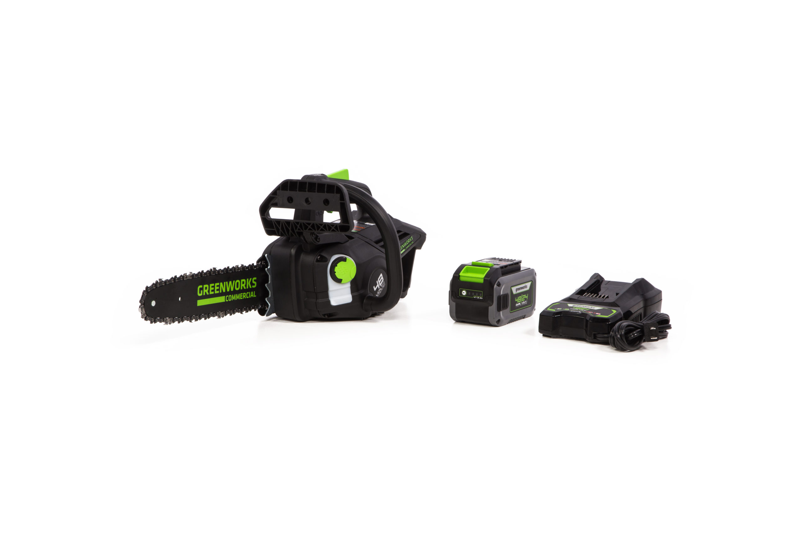 12” 48V TopHandle Chainsaw with (1) Battery and Charger Clean Off